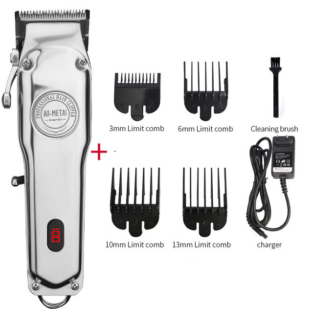 Rechargeable Hair Clipper Cordless Electric Hair Trimmer Professional Haircut Shaver Beard Shaver Machine All Metal