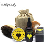 BellyLady 5Pcs Beard Hair Growth Oil Men Moustache Cream Beard Oil Kit with Moustache Comb Brush Storage Bag Styling Beard Set