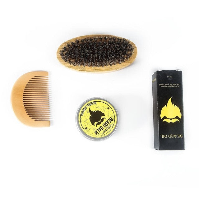 BellyLady 5Pcs Beard Hair Growth Oil Men Moustache Cream Beard Oil Kit with Moustache Comb Brush Storage Bag Styling Beard Set